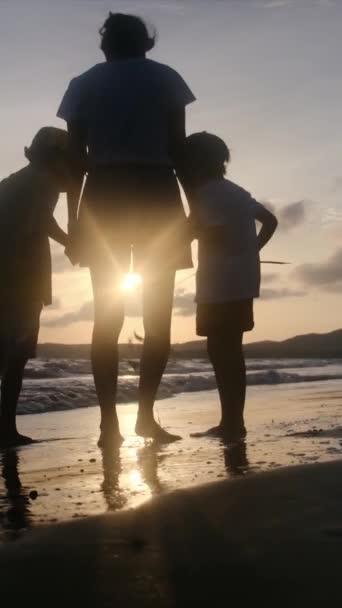 Experience Heart Warming Essence Family Connection Silhouette Mother Her Sons — Stock Video