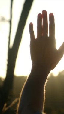 İnsan eli bulanık doğa arka planında