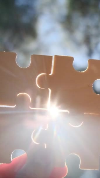 Teamwork Business Finance Concept Hands Connect Puzzles Park Symbol Teamwork — Stock Video