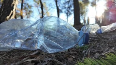 Doğadaki ormanda plastik şişeler