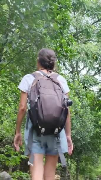 Женщина Турист Тропе Горах Природа — стоковое видео
