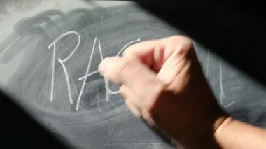 Kara tahtadan ırkçılık kelimesini silen kişi. eğitim kavramı. 