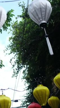 Şehirdeki ağaçta renkli fenerler 