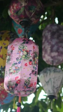 Şehirdeki ağaçta renkli fenerler 