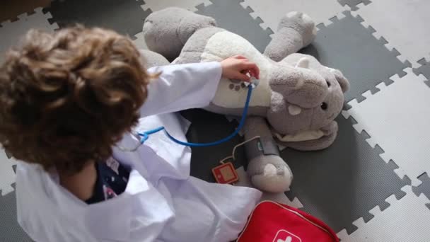 장난감 코끼리와 스테로스코프 의료복을 — 비디오