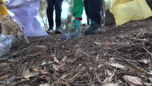 Μητέρα Και Γιοι Μαζεύουν Σκουπίδια Στη Φύση Την Ηλιόλουστη Ανοιξιάτικη — Αρχείο Βίντεο