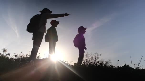 Silueta Madre Hijos Pasando Tiempo Juntos Aire Libre Día Soleado — Vídeos de Stock