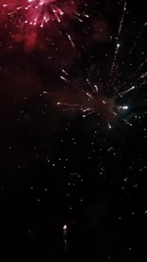 Karanlık gece gökyüzü arka plan üzerinde renkli havai fişek kutlama. Gece açık gökyüzü güzel havai fişek gösteri.