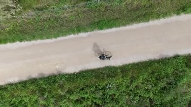 Akıllı telefonlu bisikletli bir adam güneşli bir günde yol bulmaya çalışıyor.