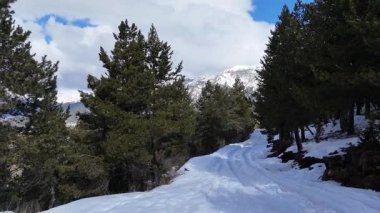 Karla kaplı dağların havadan görünüşü. Güzel manzara