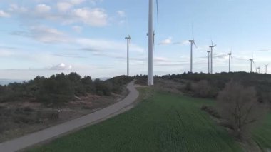 Yenilenebilir enerji kavramı. Günbatımında rüzgar gülleri