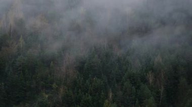 Sisli dağlar bulutlu İHA görüntüleriyle çekiliyor..