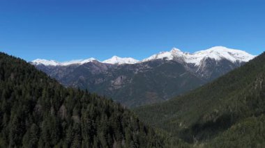 Manzaralı dağlar insansız hava aracı videosuyla kaydedildi. Ağaçlı tepeler 