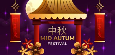 Sonbahar festivali ortası için gradyan yatay afiş tasarımı Vektör illüstrasyonu.