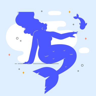 Düz dizayn deniz kızı silueti Vektör illüstrasyonu