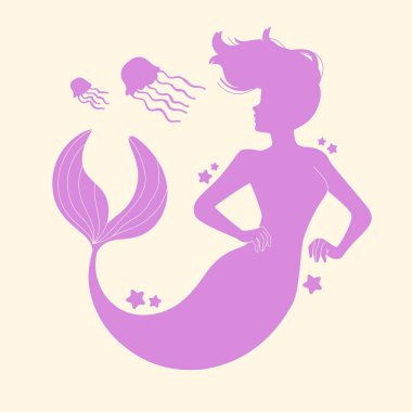 Düz dizayn deniz kızı silueti Vektör illüstrasyonu