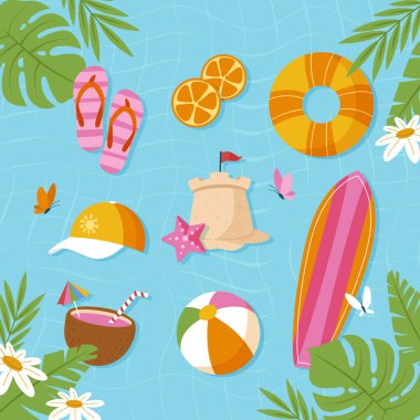 Vektör illüstrasyonlu düz yaz titreşimleri