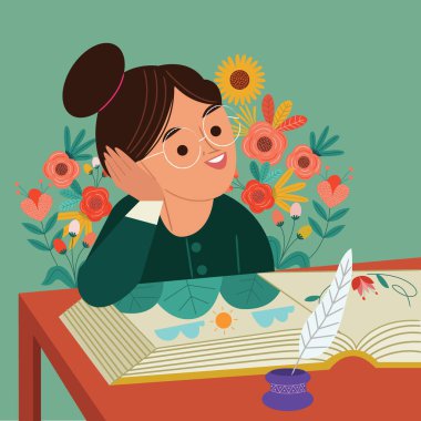 El çizimi düz tasarım edebiyat Vektörü illüstrasyonu