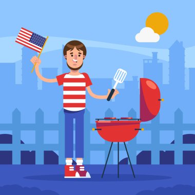 Düz 4 Temmuz illüstrasyonu ve ızgara Vektör illüstrasyonu