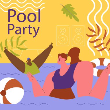 Flat design pool party template Vector illustration