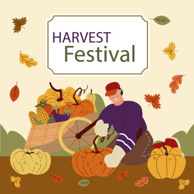 Düz direkler Hasat Festivali Kutlama Vektörü illüstrasyonunu ayarladı