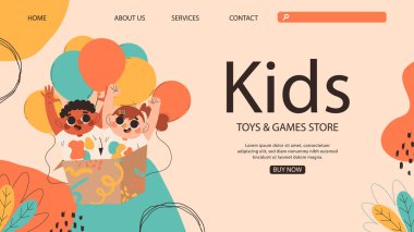 Düz iniş sayfası şablonu çocuklar Vektör illüstrasyonu