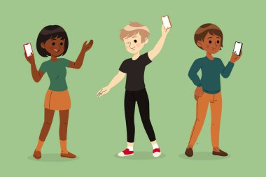 Vektör illüstrasyonunu elle çizen farklı insanlar