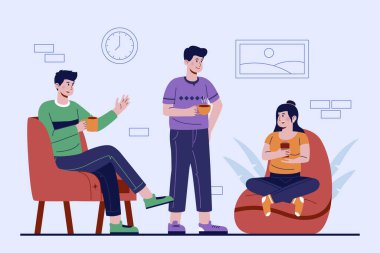 Elle çizilmiş grup üyeleri sıcak içecek taşıyıcı illüstrasyonuyla