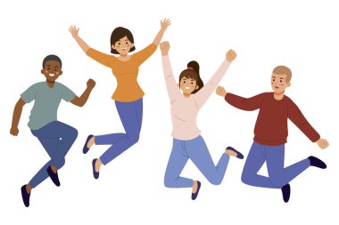 El çizimi mutlu arkadaşlar atlama vektörü illüstrasyonu