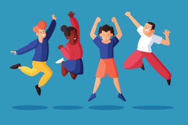 El çizimi insanlar zıplayan Vektör illüstrasyonu