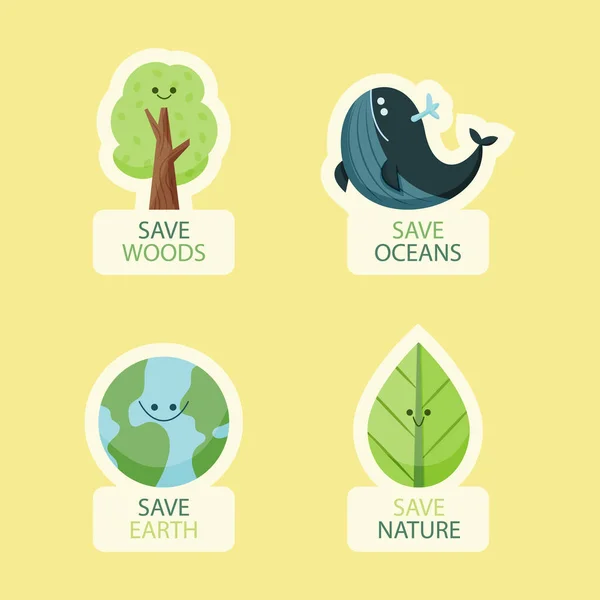 Flat Stickers Set Earth Day Celebration Vector Illustration — Stock Vector