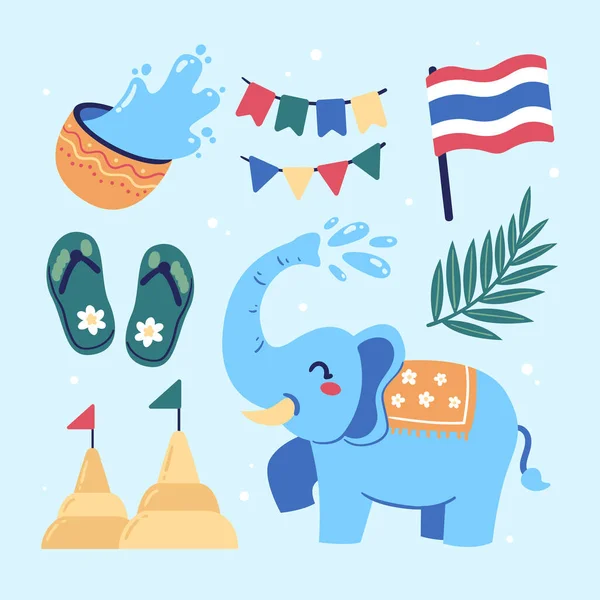 Düz Songkran Elementleri Vektör Resmini Ayarla — Stok Vektör