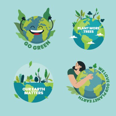 Düz Etiketler Dünya Günü Kutlama Vektörü İllüstrasyonunu Ayarladı