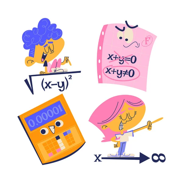 Retro Cartoon Maths Αυτοκόλλητα Ορισμός Εικονογράφηση Διάνυσμα — Διανυσματικό Αρχείο