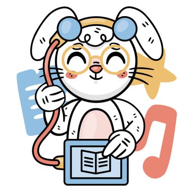 Ronnie Tavşan Okuma Etiketleri Vektör İllüstrasyonunu Ayarladı