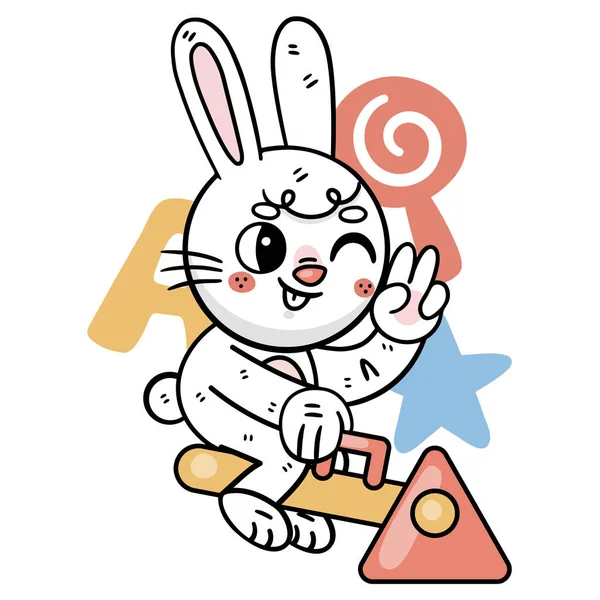 Ronnie Bunny Crianças Tradicionais Jogo Adesivos Set Vector Ilustração —  Vetores de Stock