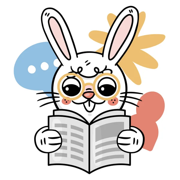 Ronnie Bunny Leitura Adesivos Conjunto Ilustração Vetorial —  Vetores de Stock