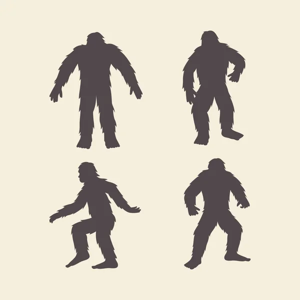 Vlak Ontwerp Bigfoot Silhouetten Vector Illustratie — Stockvector