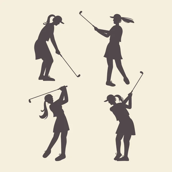 Flat Design Golfer Silhouetten Vector Illustratie — Stockvector