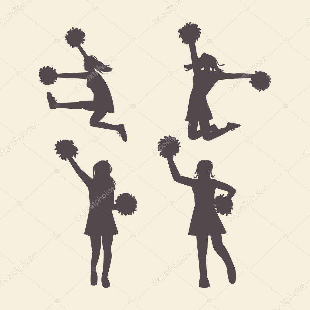 Flat Design Cheerleader Silhouettes Vector Illustration