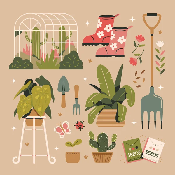 Projeto Plano Jardim Botânico Ilustração Set Ilustração Vetorial —  Vetores de Stock