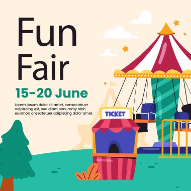 Düz Postalar Eğlence Parkı Vektör İllüstrasyonunu Ayarladı