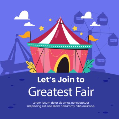 Düz Postalar Eğlence Parkı Vektör İllüstrasyonunu Ayarladı