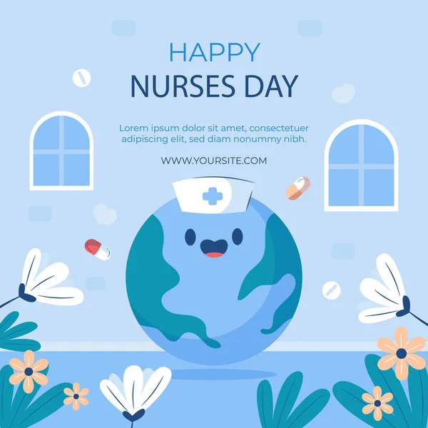 Posts Planos Set International Nurses Day Celebration Vector Illustration —  Vetores de Stock