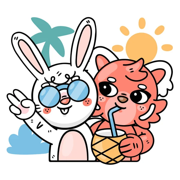 Vrienden Stickers Set Met Ronnie Bunny Vector Illustratie — Stockvector
