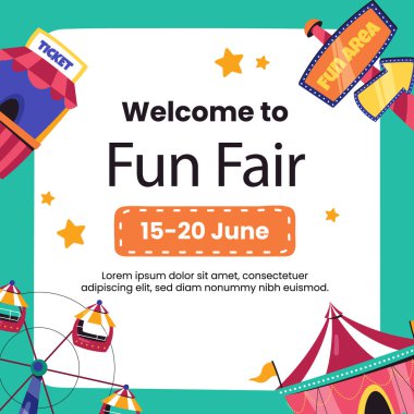 Düz Postalar Eğlence Parkı Vektör İllüstrasyonunu Ayarladı