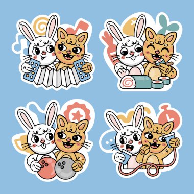 Ronnie Tavşan Vektörü İllüstrasyonuyla Arkadaş Etiketleri Ayarlandı