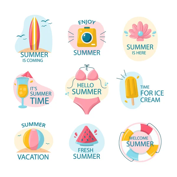 Zestaw Etykiet Płaskich Summertime Season Vector Illustration — Wektor stockowy