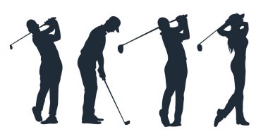 El Çizimi Golfçü Siluet Vektör İllüstrasyonu