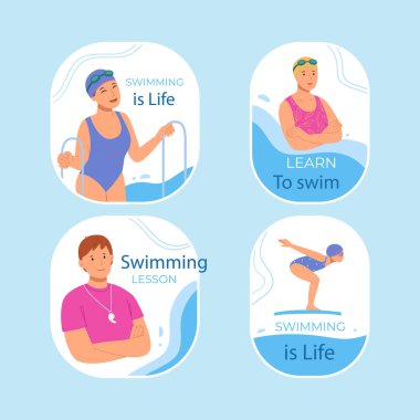 El Çekimi Yüzme Dersleri Şablon Vektörü İllüstrasyonu